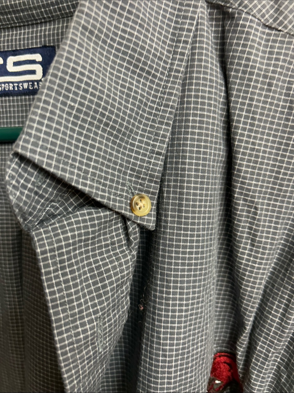 Men's Gray Micro-Check Button-Down Shirt with Razorback pmk009 - Picture 6 of 13